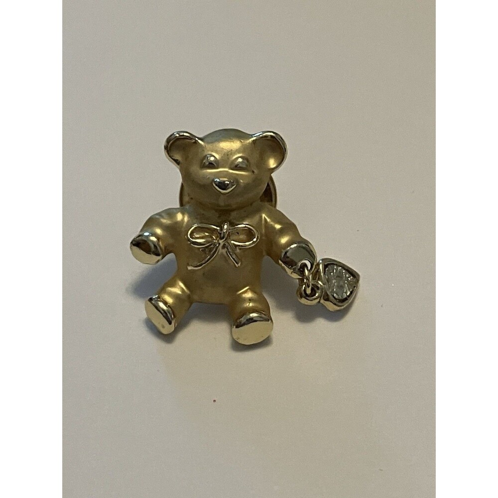 Giusti Teddy Bear Pin Brooch Dangle Gold Tone Vintage Signed